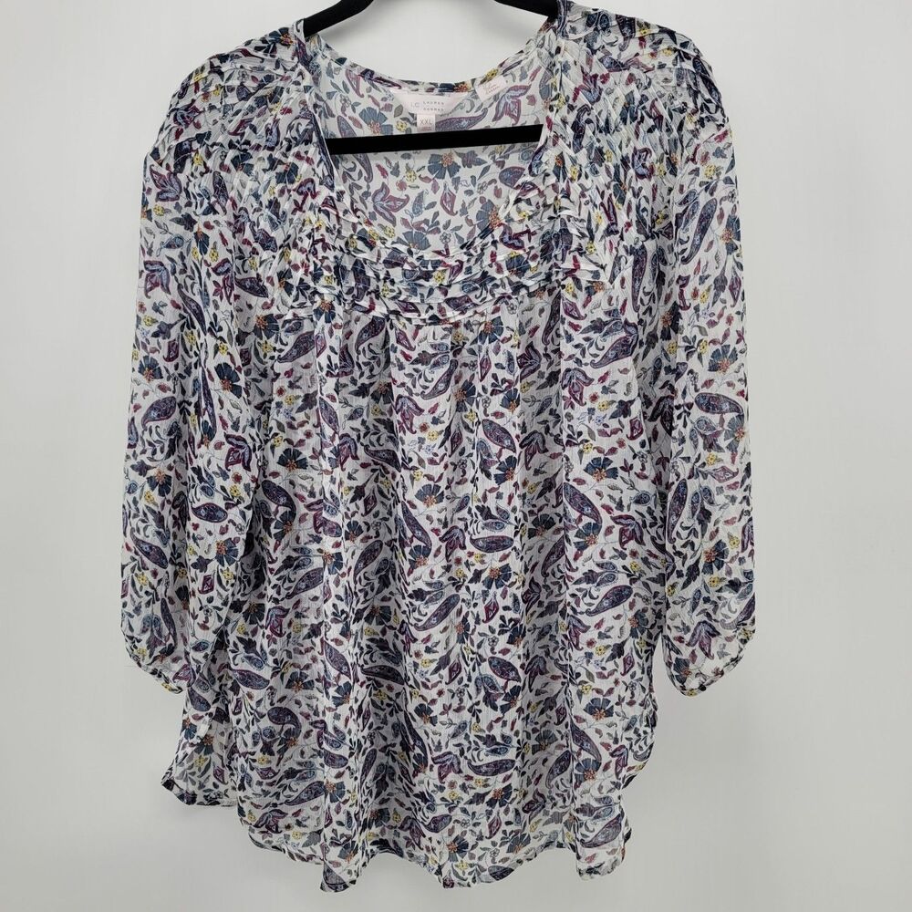 LC Lauren Conrad Floral Paisley Chiffon Pleated Women's Blouse Size XXL